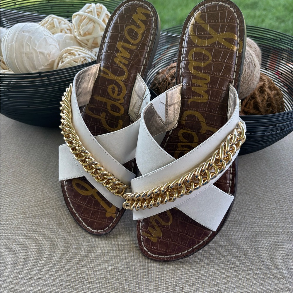 Sam Edelman Gabrie Criss-Cross ChainWhite Sandals Sz 10